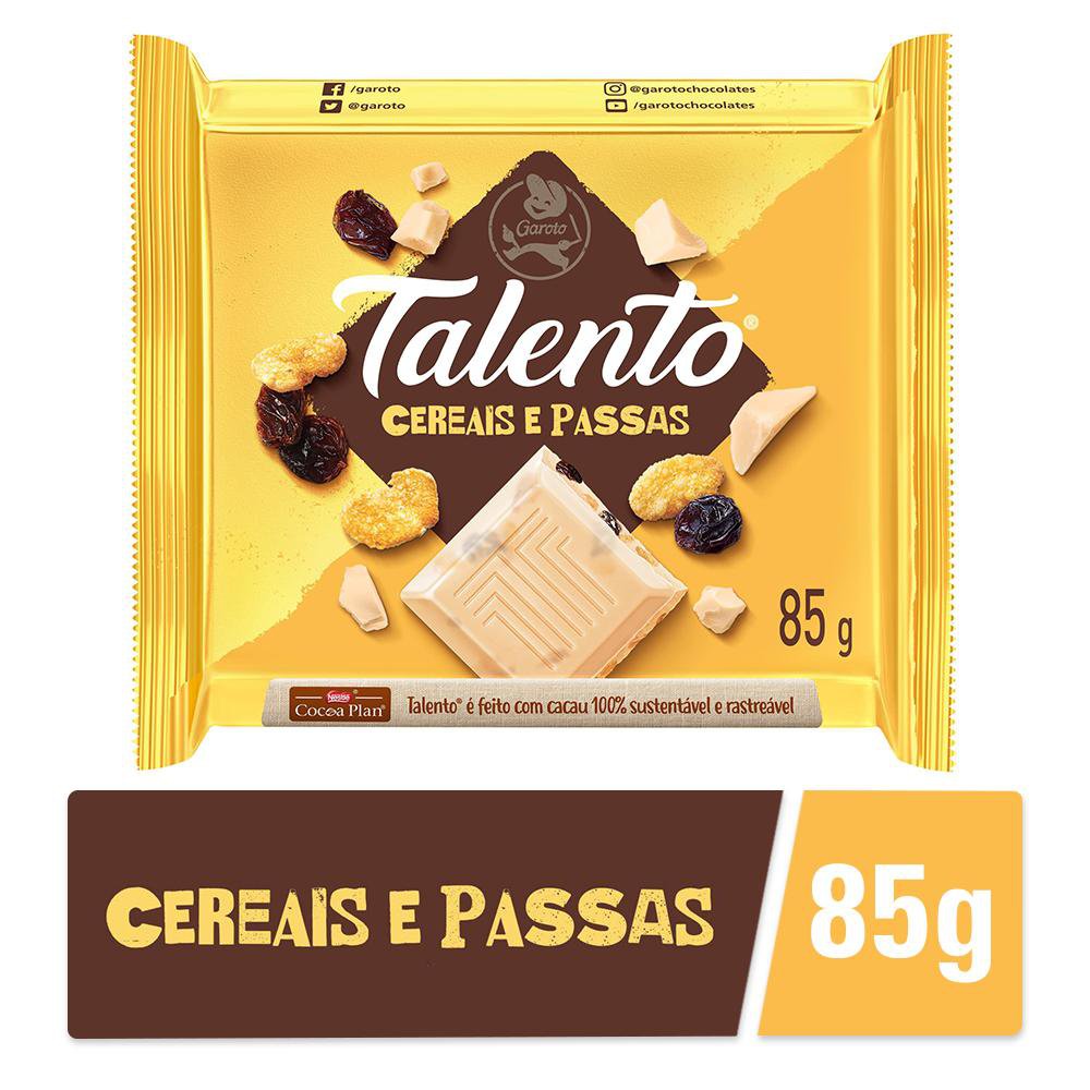 Chocolate Talento Branco Cereais e Passas 25g